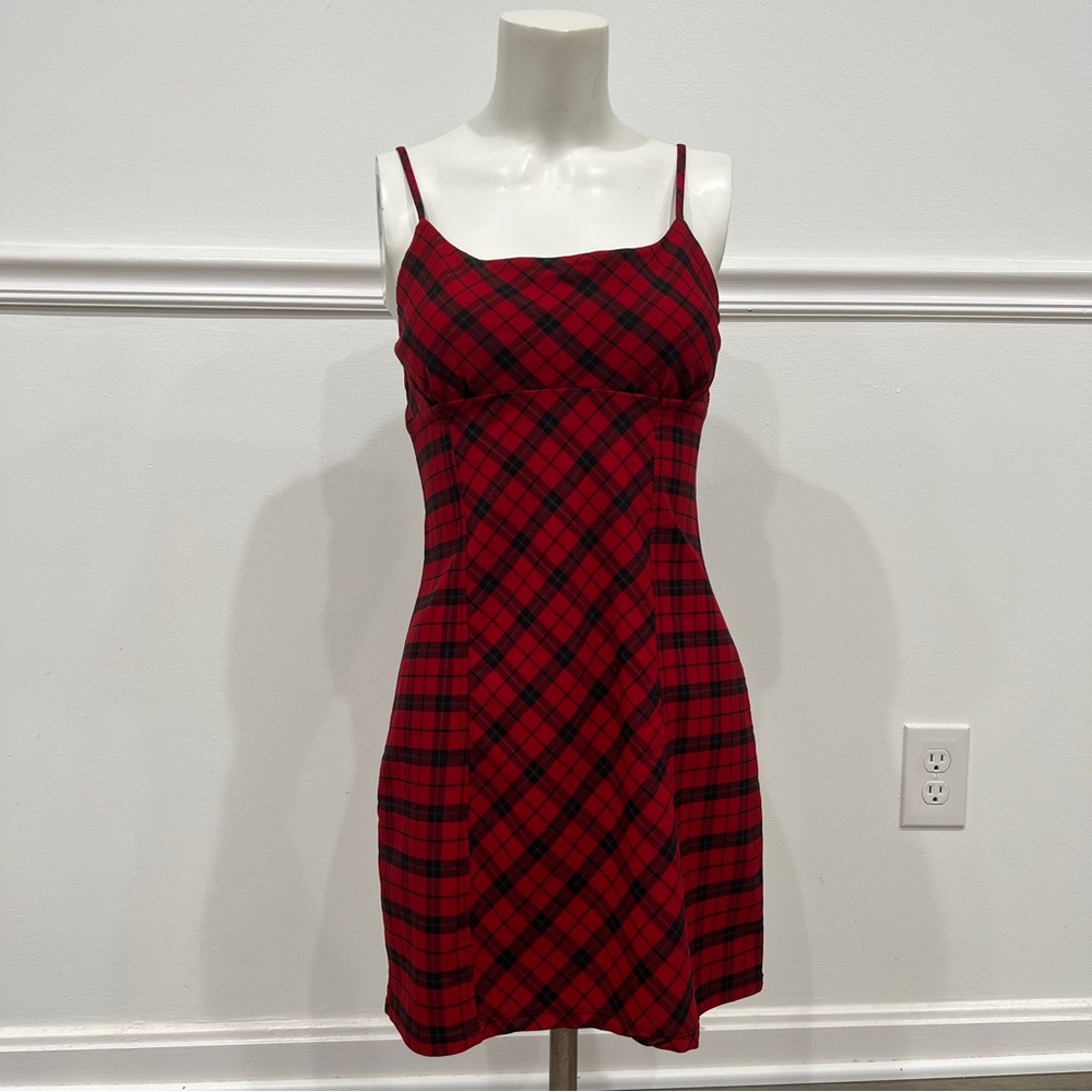 Red plaid mini dress